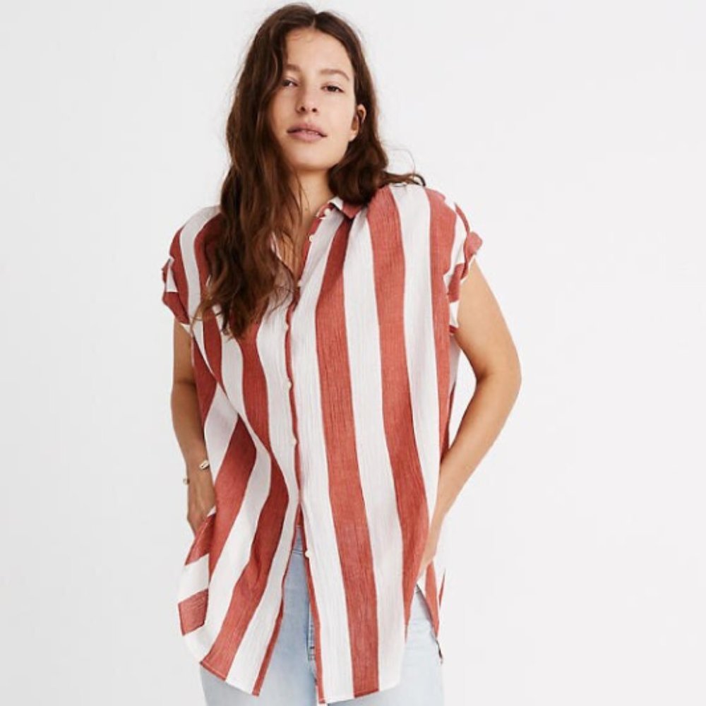 NWT Madewell Central Tunic Shirt in Cara Stripe - Picture 2 of 6